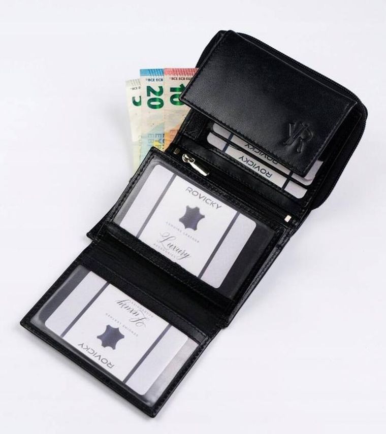 Portfel, czarny, skórzany, RFID, Rovicky