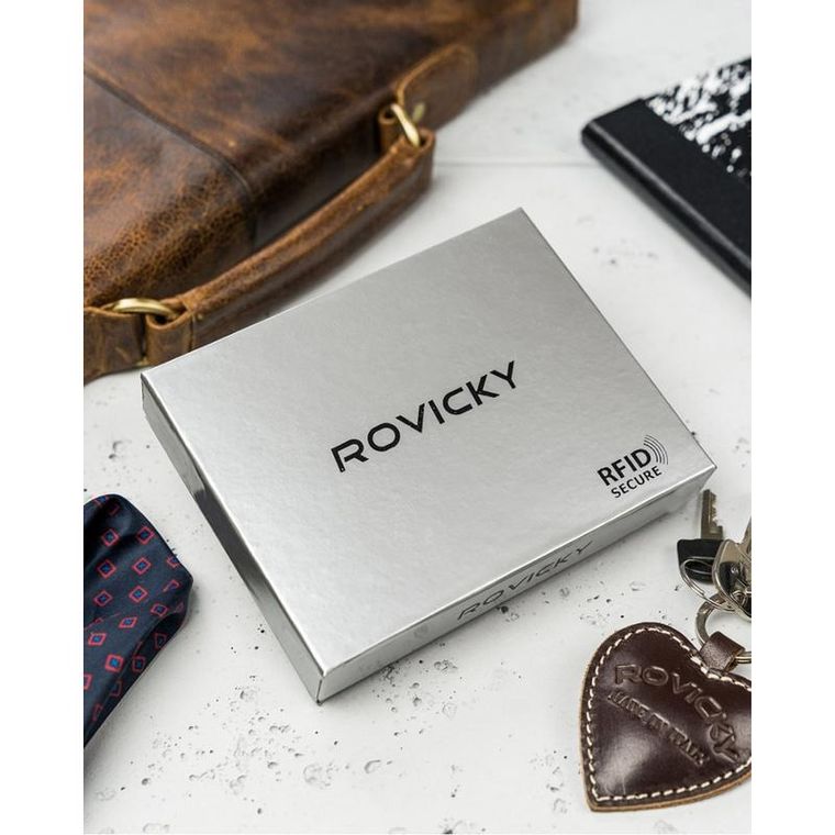 Portfel, czarny, skórzany, RFID, Rovicky