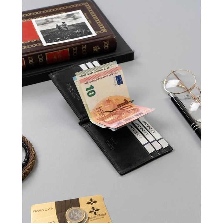 Portfel, czarny, skórzany, RFID, Rovicky