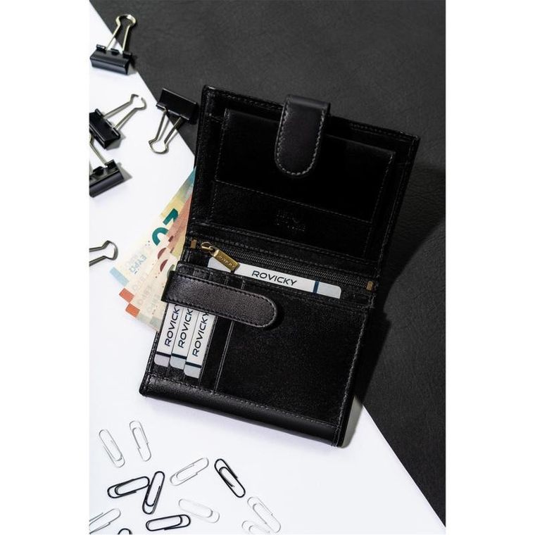 Portfel, czarny, skórzany, RFID, Rovicky