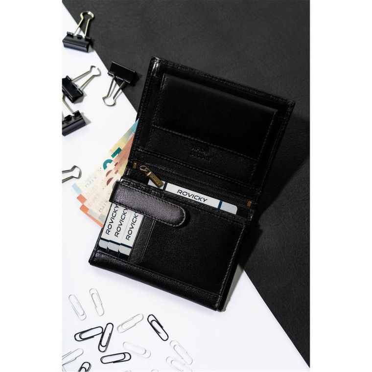 Portfel, czarny, skórzany, RFID, Rovicky