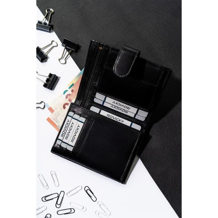 Portfel, czarny, skórzany, RFID, Rovicky
