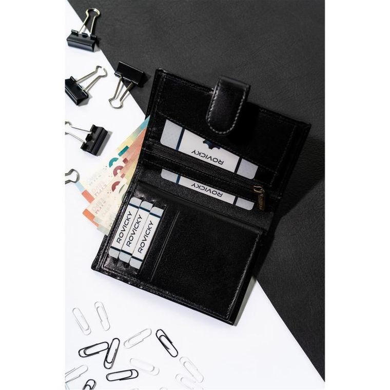 Portfel, czarny, skórzany, RFID, Rovicky