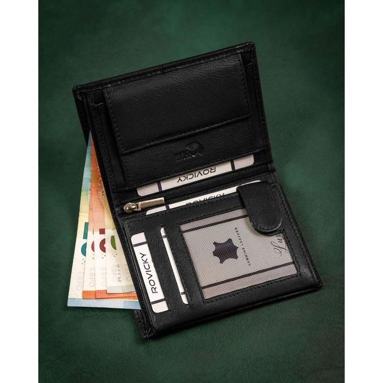 Portfel, czarny, skórzany, RFID, Rovicky