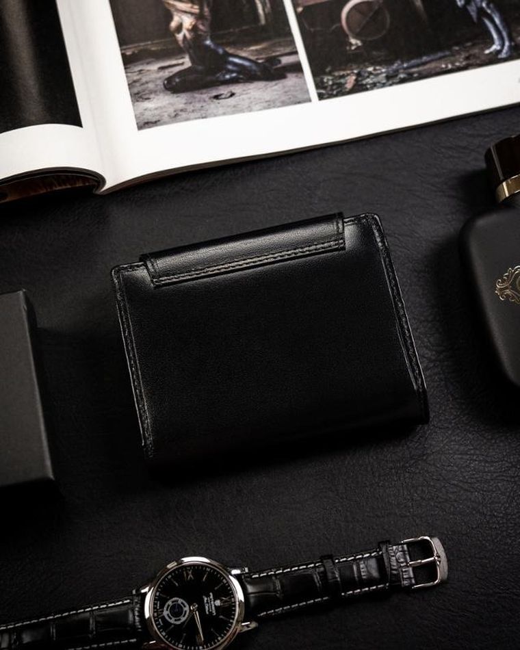 Portfel, czarny, skórzany, Rovicky