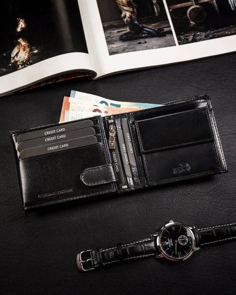 Portfel, czarny, skórzany, Rovicky