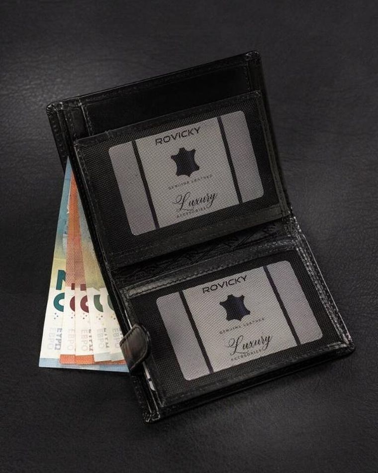 Portfel, czarny, skórzany, Rovicky