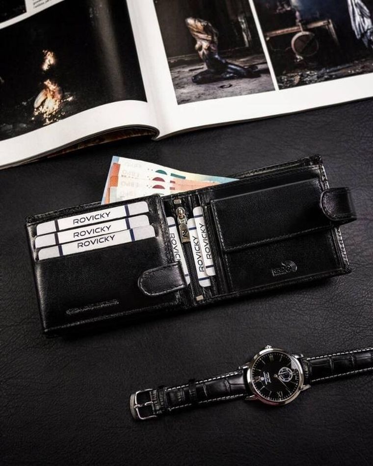 Portfel, czarny, skórzany, Rovicky