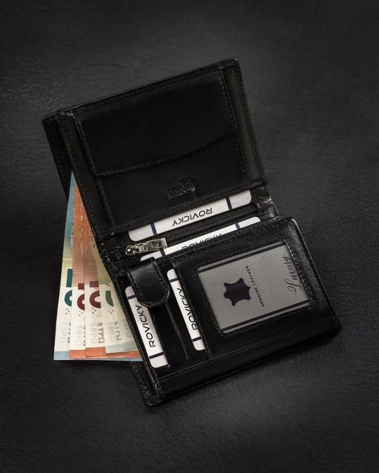 Portfel, czarny, skórzany, Rovicky