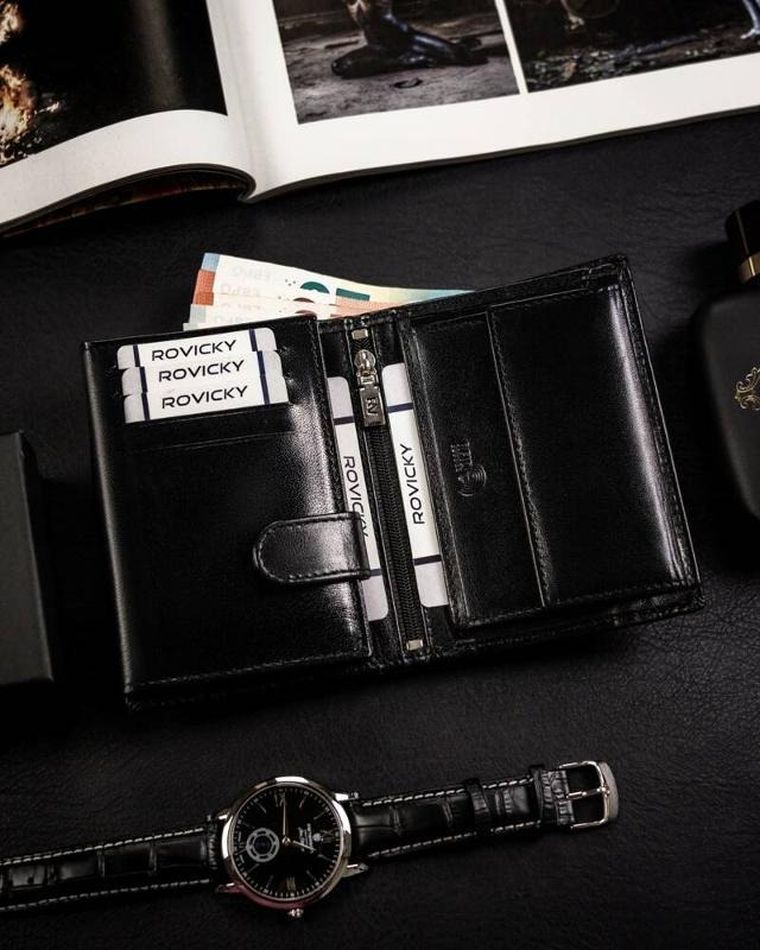 Portfel, czarny, skórzany, Rovicky