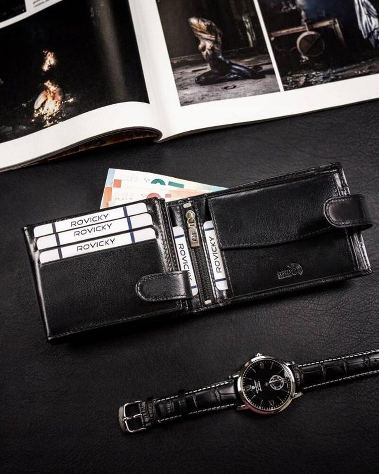 Portfel, czarny, skórzany, Rovicky