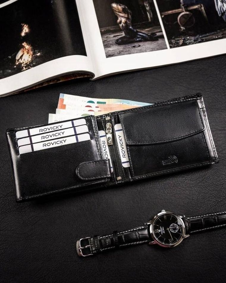 Portfel, czarny, skórzany, Rovicky