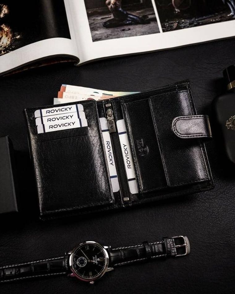 Portfel, czarny, skórzany, Rovicky