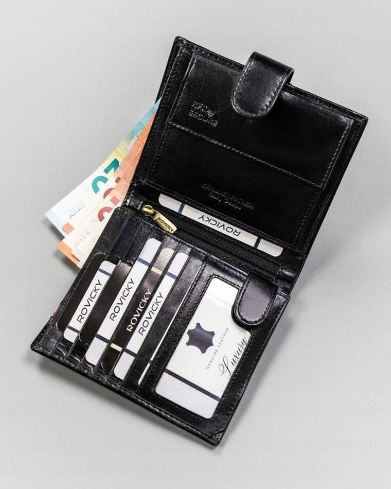 Portfel, czarny, skórzany, Rovicky