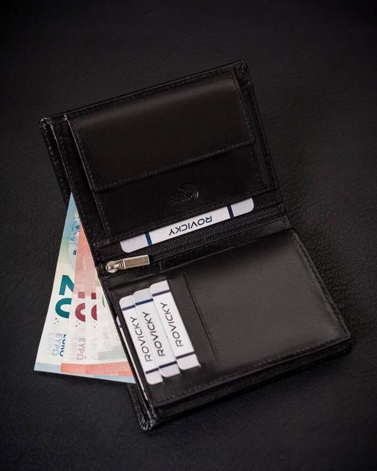 Portfel, czarny, skórzany, Rovicky