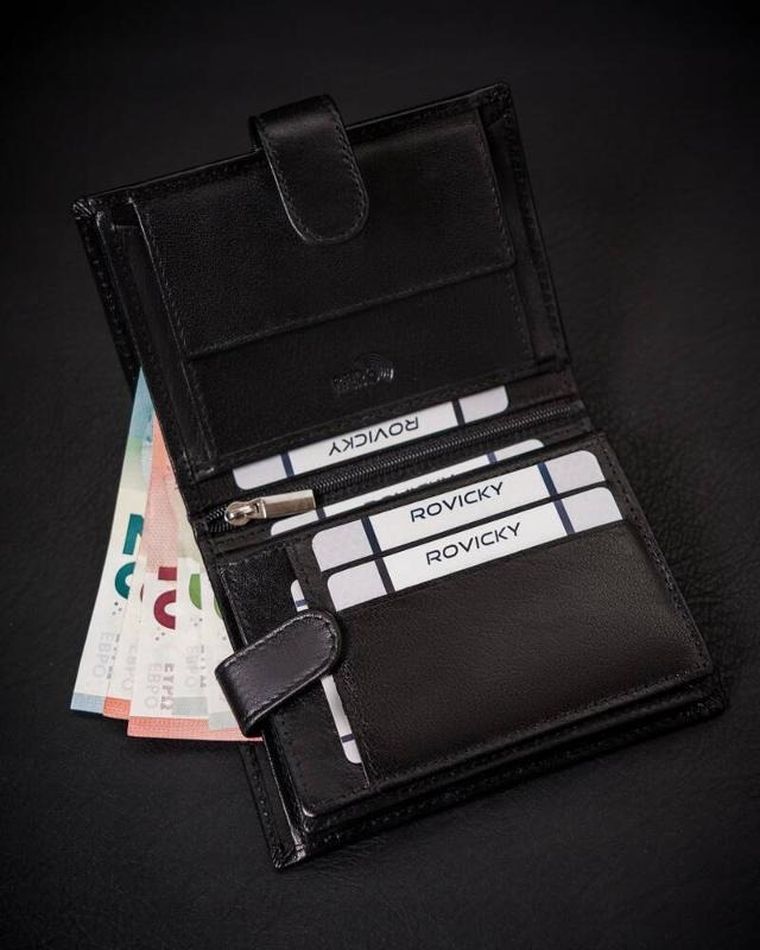 Portfel, czarny, skórzany, Rovicky