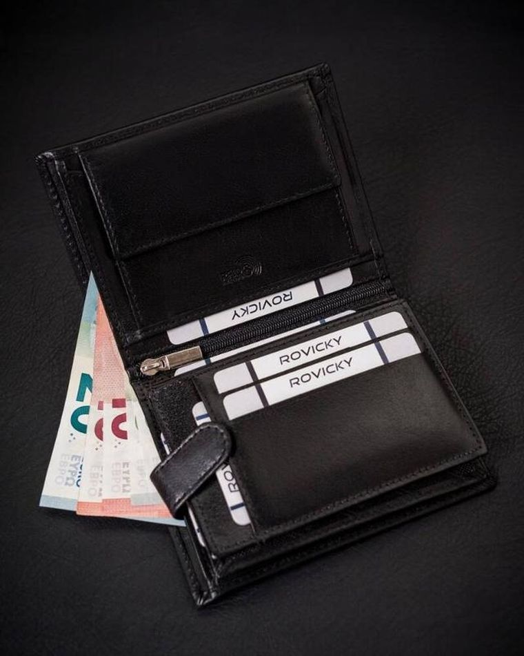 Portfel, czarny, skórzany, Rovicky
