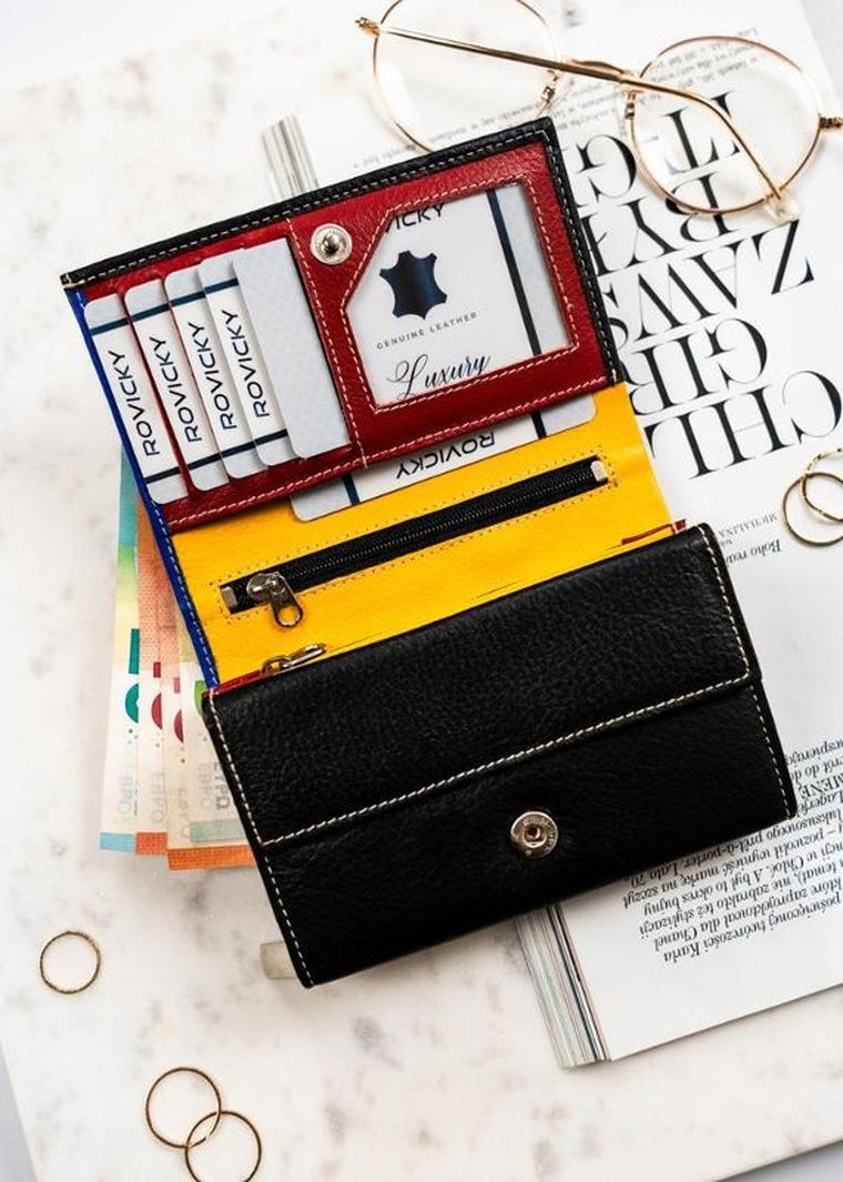 Portfel, czarny, skórzany, Rovicky