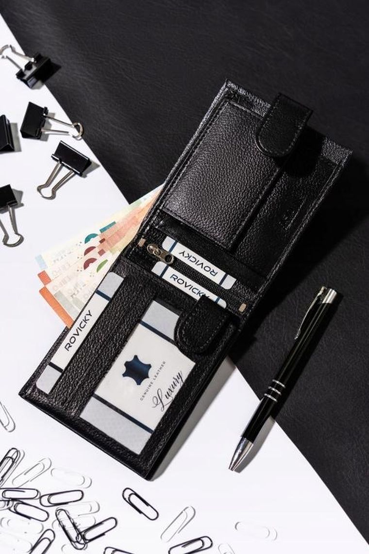 Portfel, czarny, skórzany, Rovicky