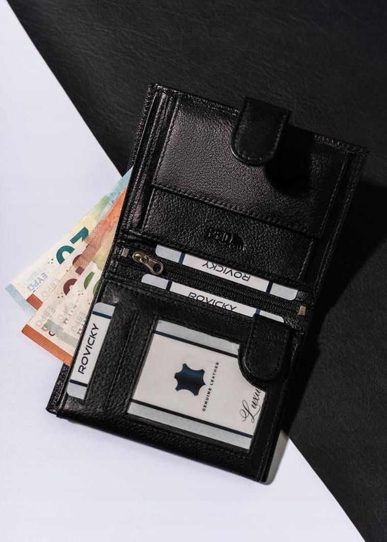 Portfel, czarny, skórzany, Rovicky