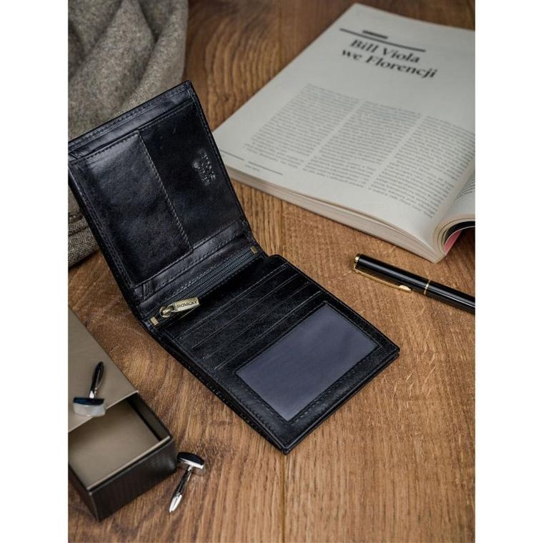 Portfel, czarny, skórzany, Rovicky