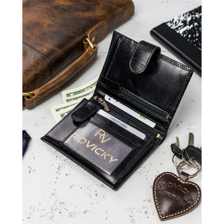 Portfel, czarny, skórzany, Rovicky