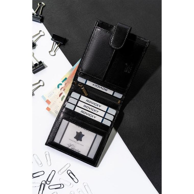 Portfel, czarny, skórzany, Rovicky
