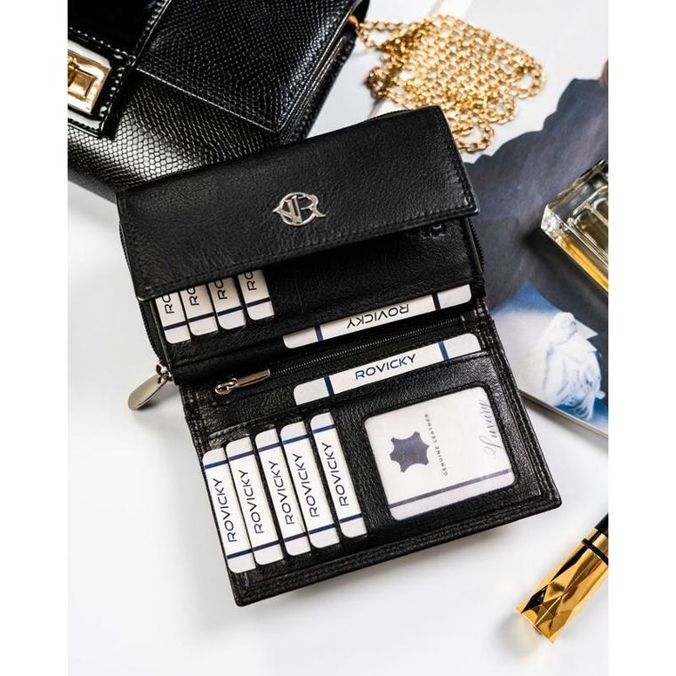 Portfel, czarny, skórzany, Rovicky