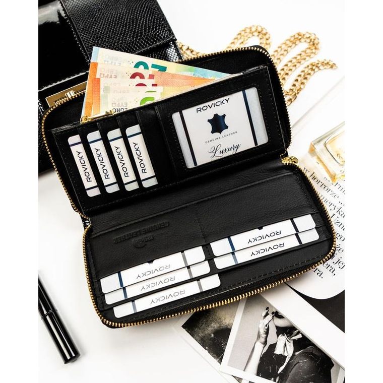 Portfel, czarny, skórzany, Rovicky