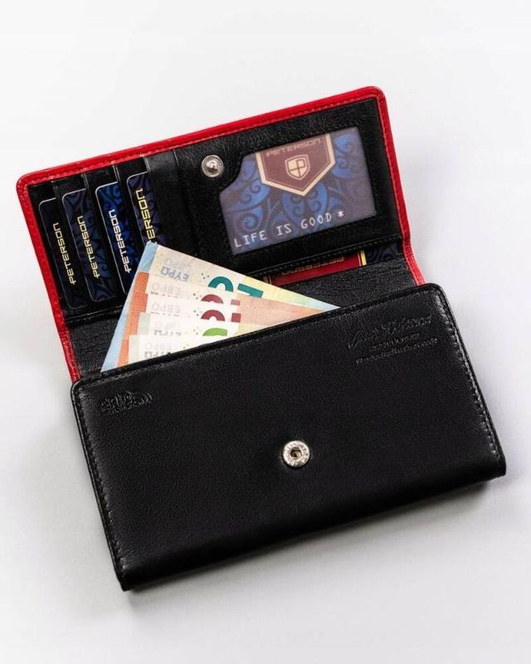 Portfel, czerwono-czarny, skórzany, Peterson