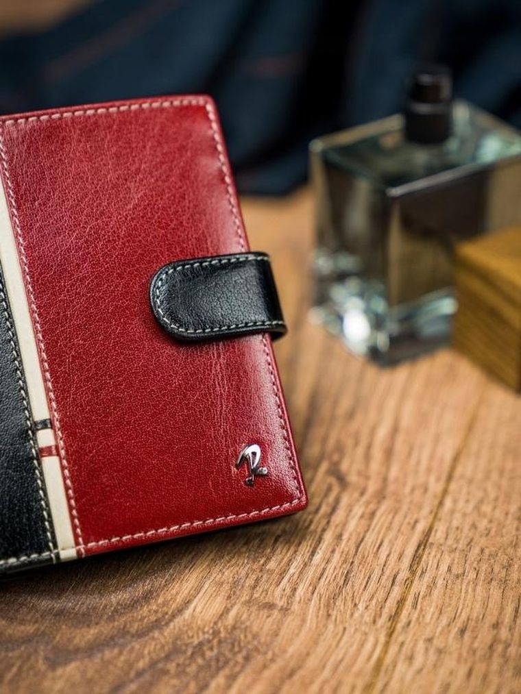 Portfel, czerwono-czarny, skórzany, RFID, Rovicky