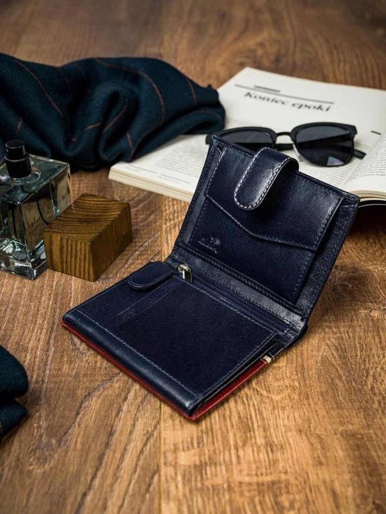 Portfel, czerwono-granatowy, skórzany, RFID, Rovicky