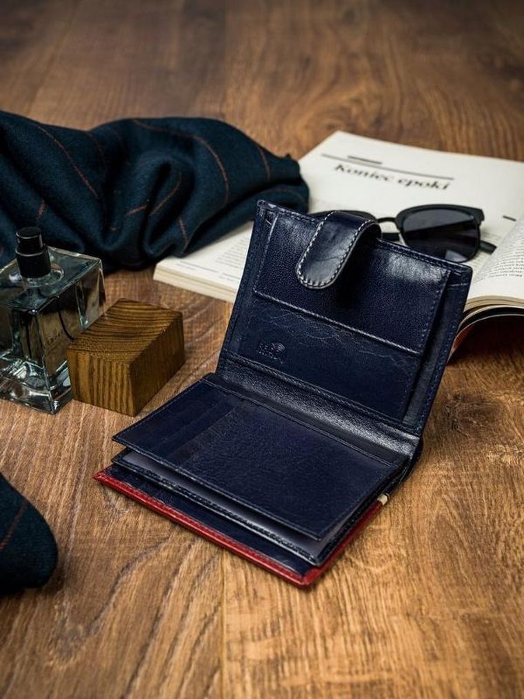 Portfel, czerwono-granatowy, skórzany, RFID, Rovicky