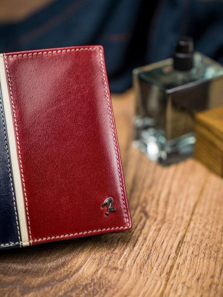 Portfel, czerwono-granatowy, skórzany, RFID, Rovicky