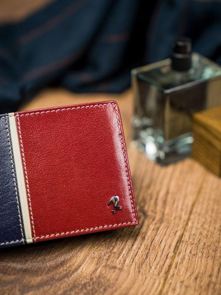 Portfel, czerwono-granatowy, skórzany, RFID, Rovicky