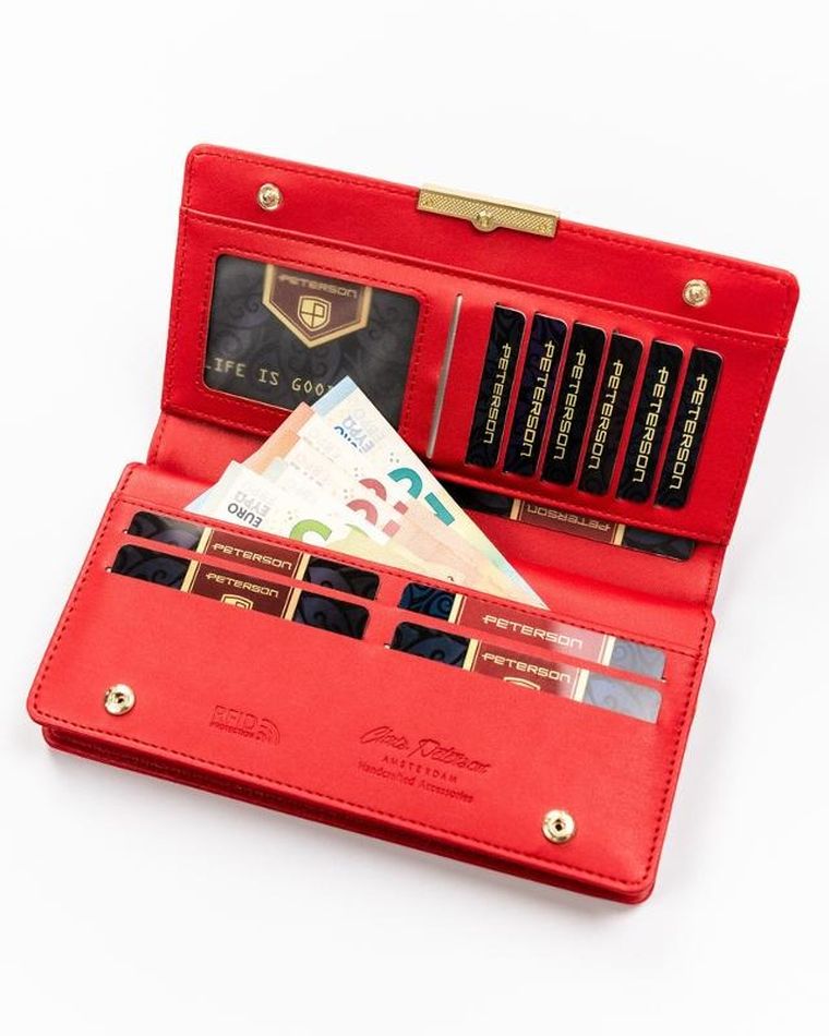 Portfel, czerwony, skóra ekologiczna, Peterson