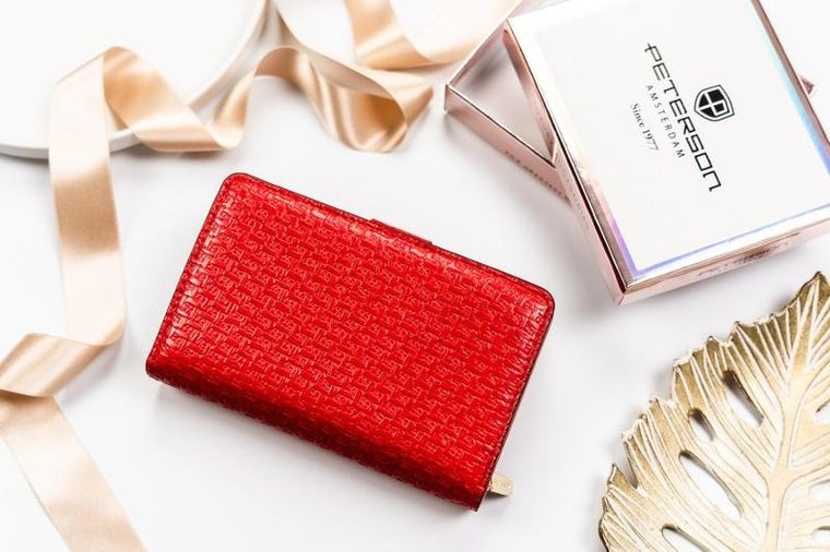 Portfel, czerwony, skóra ekologiczna, Peterson