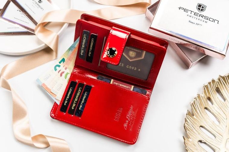 Portfel, czerwony, skóra ekologiczna, Peterson