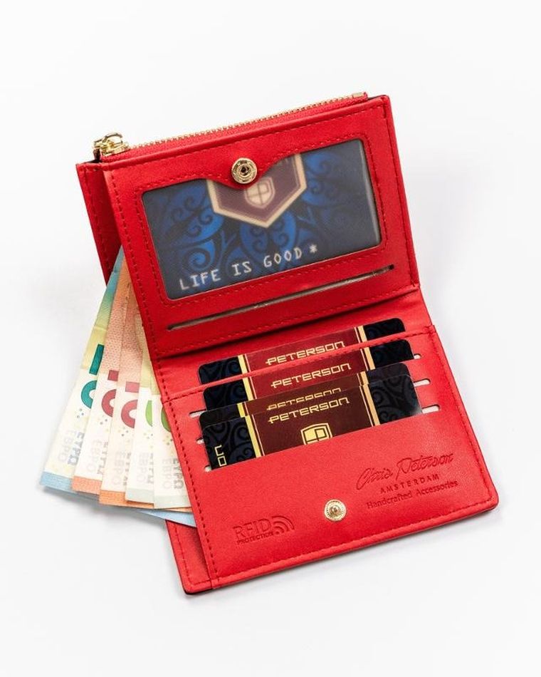 Portfel, czerwony, skóra ekologiczna, Peterson