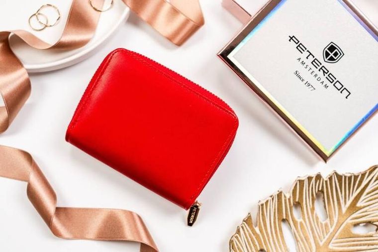 Portfel, czerwony, skóra ekologiczna, Peterson