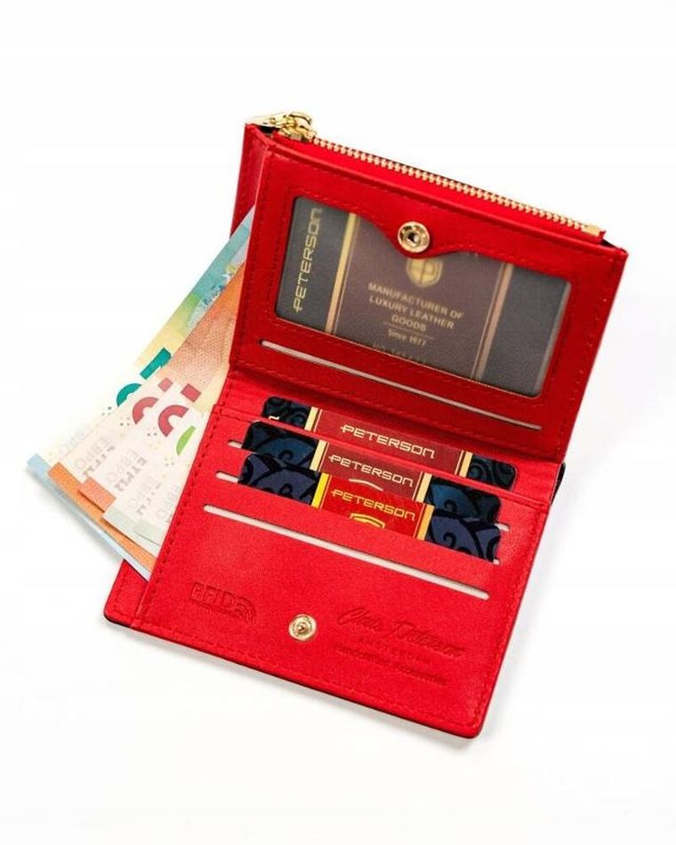 Portfel, czerwony, skóra ekologiczna, Peterson