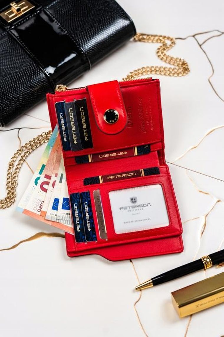 Portfel, czerwony, skóra ekologiczna, Peterson