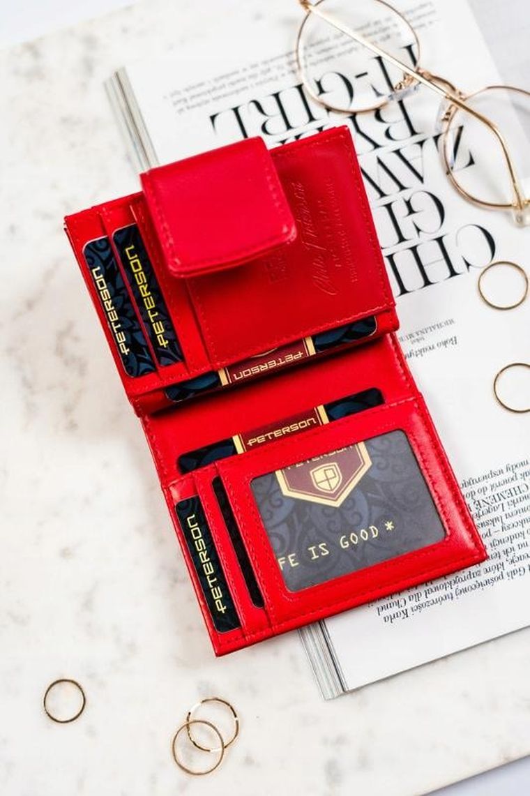 Portfel, czerwony, skóra ekologiczna, Peterson