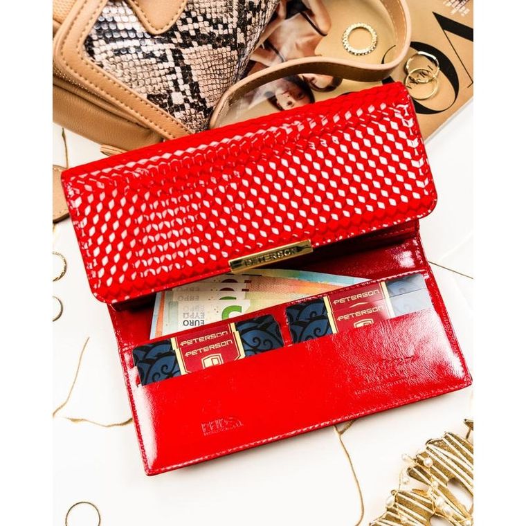 Portfel, czerwony, skóra ekologiczna, Peterson