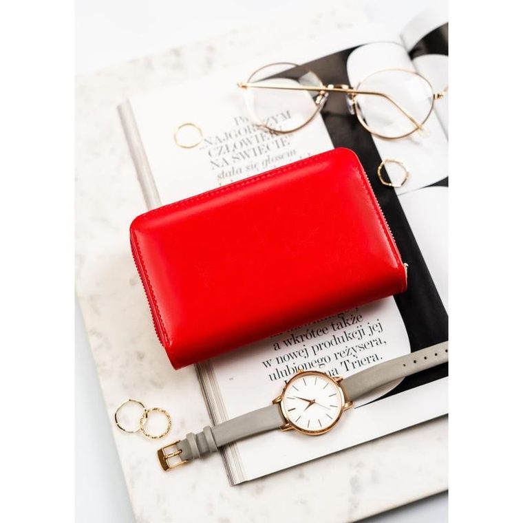 Portfel, czerwony, skóra ekologiczna, Peterson