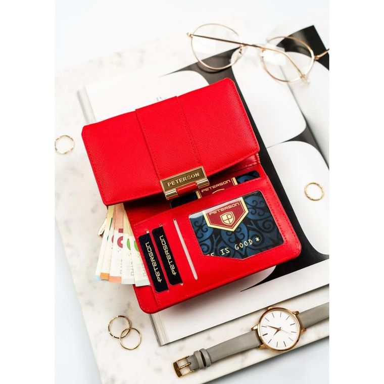 Portfel, czerwony, skóra ekologiczna, Peterson