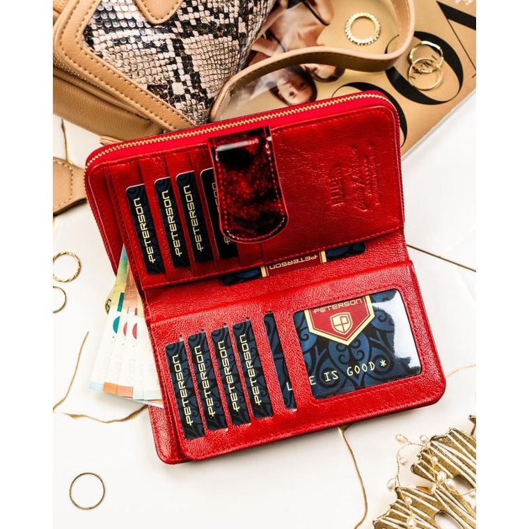 Portfel, czerwony, skóra naturalna i ekologiczna, Peterson