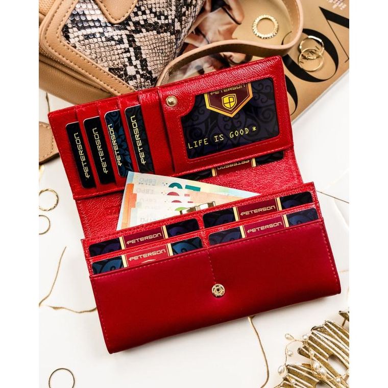 Portfel, czerwony, skóra naturalna i ekologiczna, Peterson
