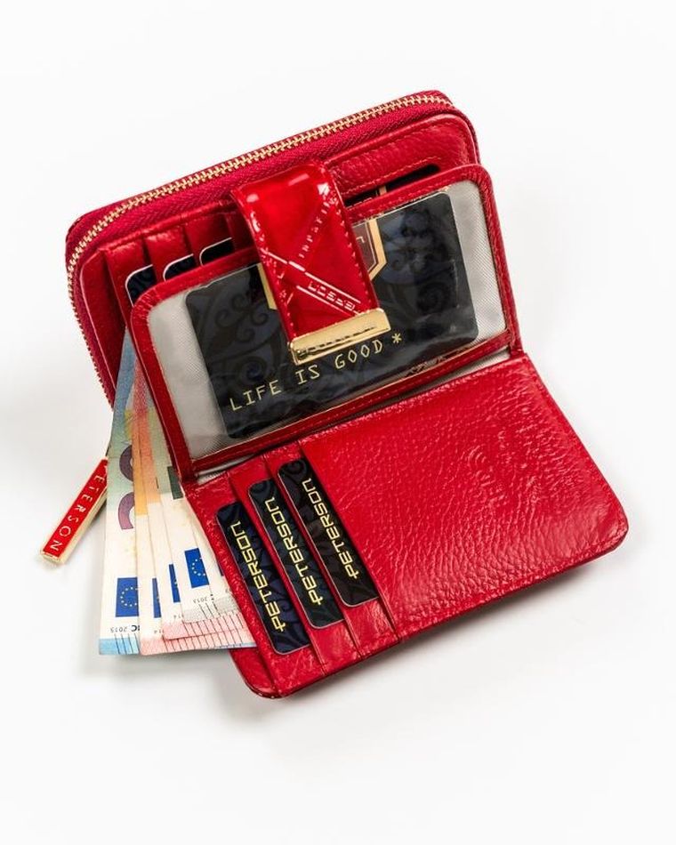 Portfel, czerwony, skórzany, Peterson