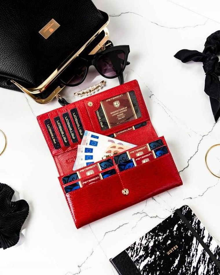 Portfel, czerwony, skórzany, Peterson